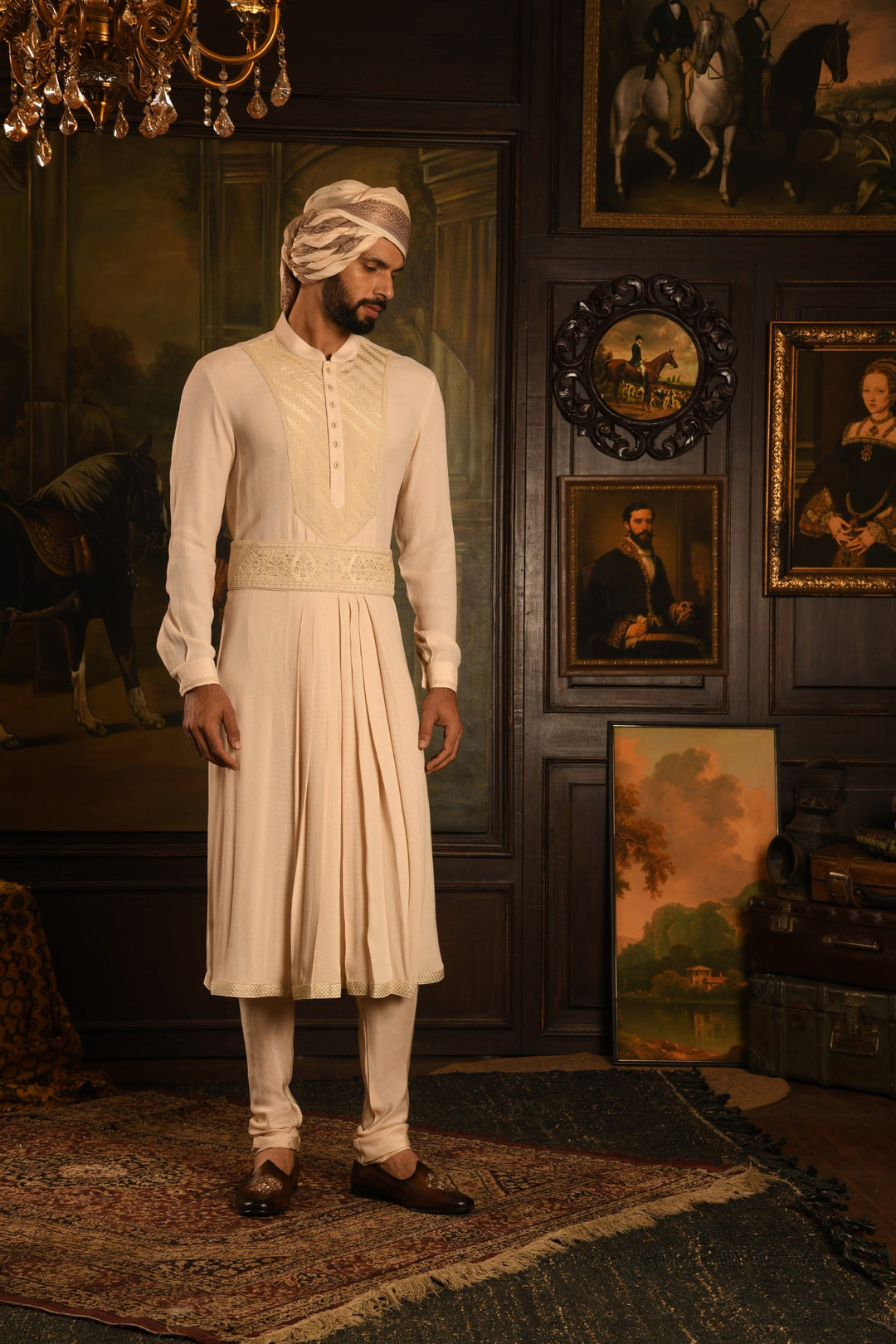 Maharaja Ivory Anarkali Sherwani: A Masterpiece Of Contrast And Luxury