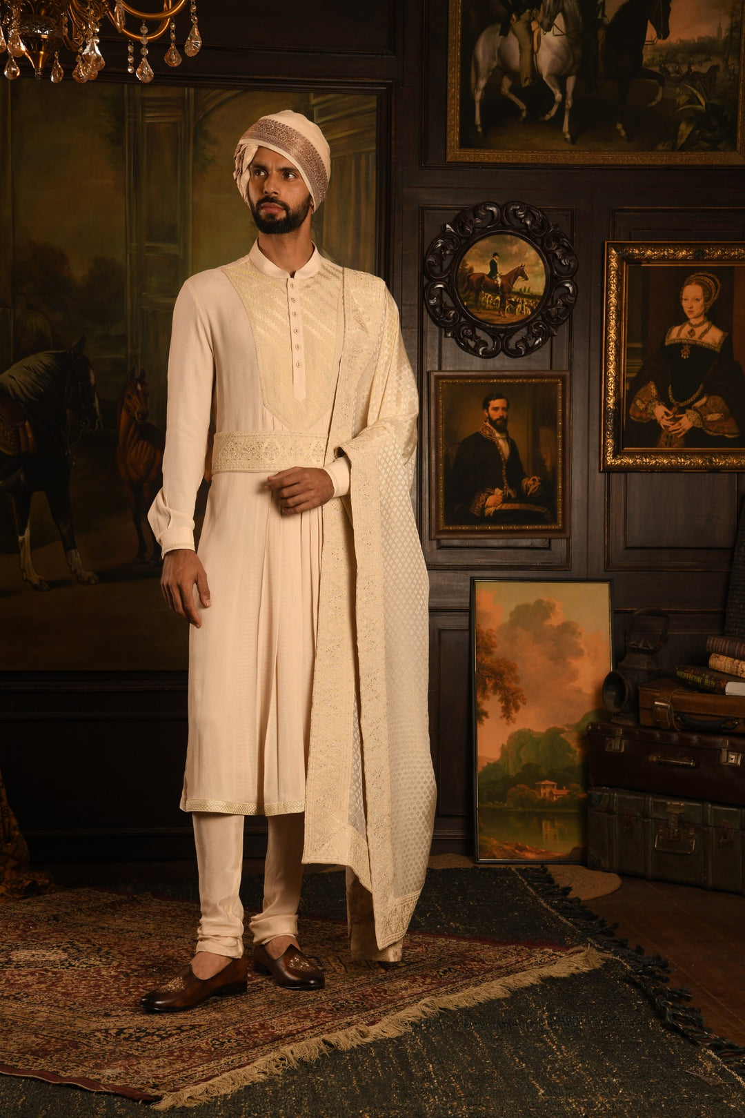 Maharaja Ivory Anarkali Sherwani: A Masterpiece Of Contrast And Luxury