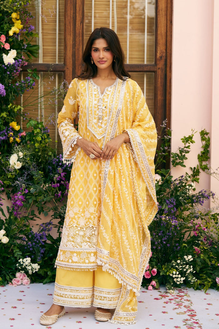 Itriya Organza Mustard Kurta Set With Itriya Dupatta