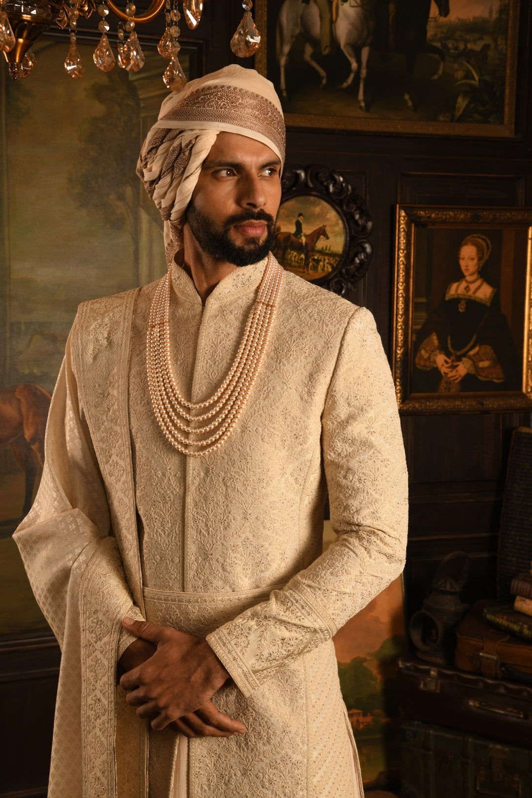 Maharaja Ivory Anarkali Sherwani: A Masterpiece Of Contrast And Luxury