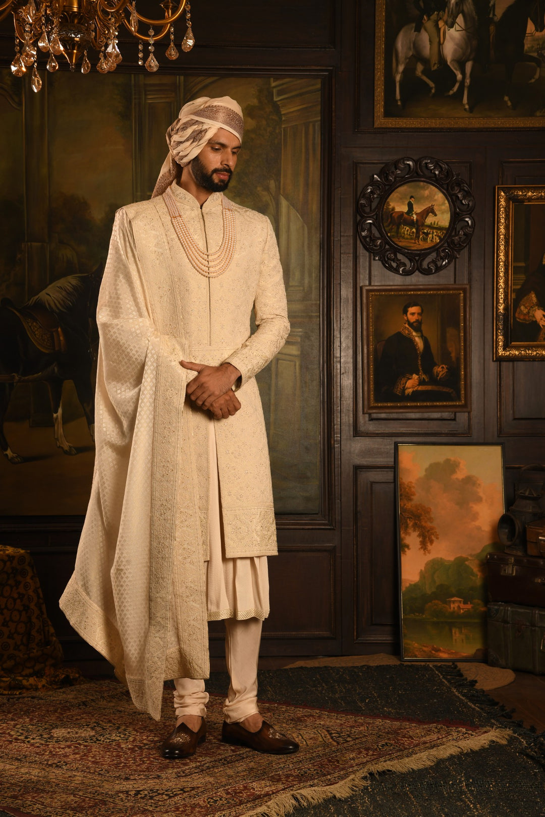 Maharaja Ivory Anarkali Sherwani: A Masterpiece Of Contrast And Luxury