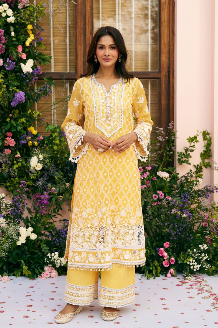 Itriya Organza Mustard Kurta Set