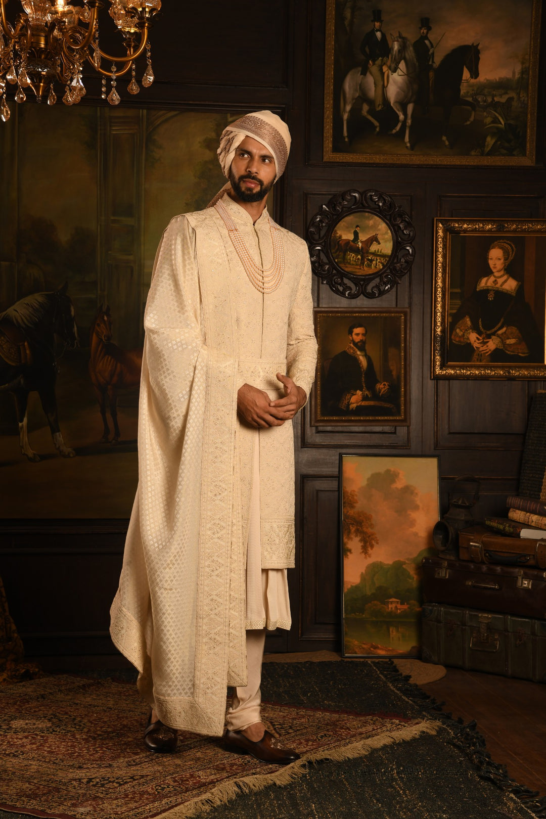 Maharaja Ivory Anarkali Sherwani: A Masterpiece Of Contrast And Luxury