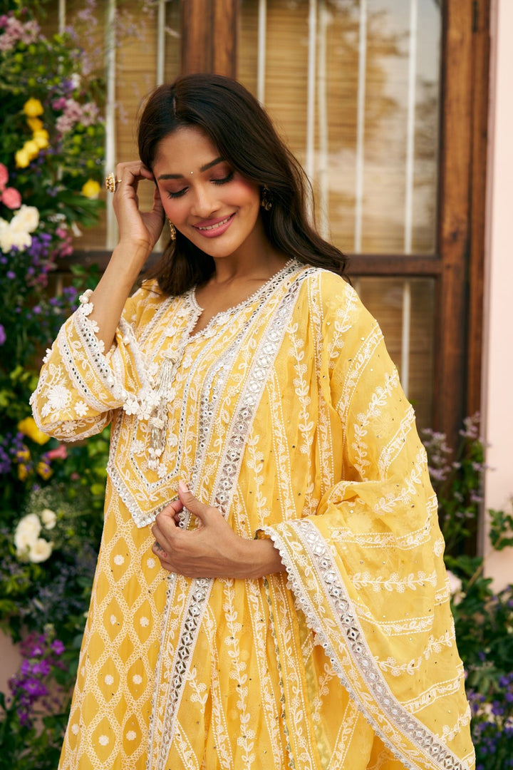 Itriya Organza Mustard Kurta Set With Itriya Dupatta