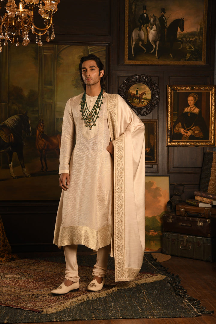 Regal Inlay: The Beige Royal Sherwani Of Timeless Craftsmanship