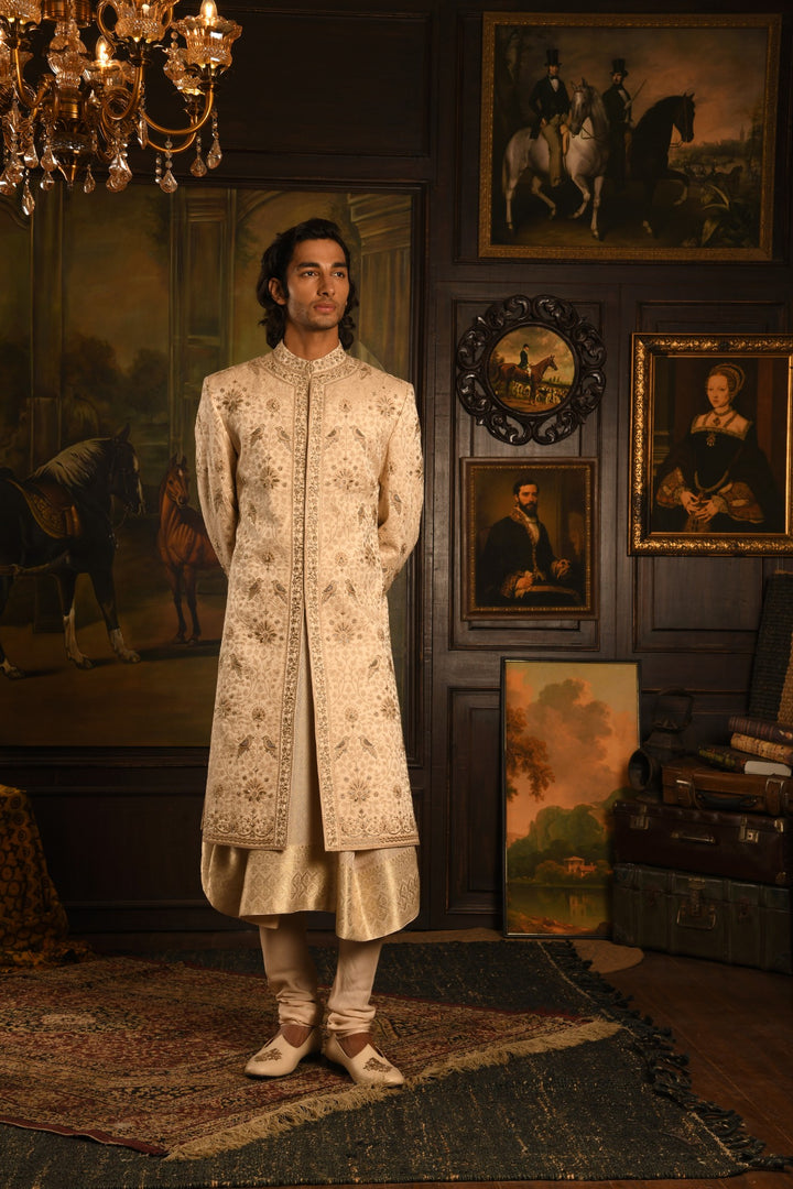 Regal Inlay: The Beige Royal Sherwani Of Timeless Craftsmanship
