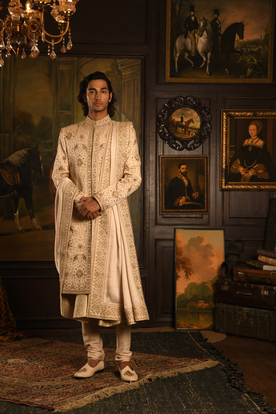 Regal Inlay: The Beige Royal Sherwani Of Timeless Craftsmanship