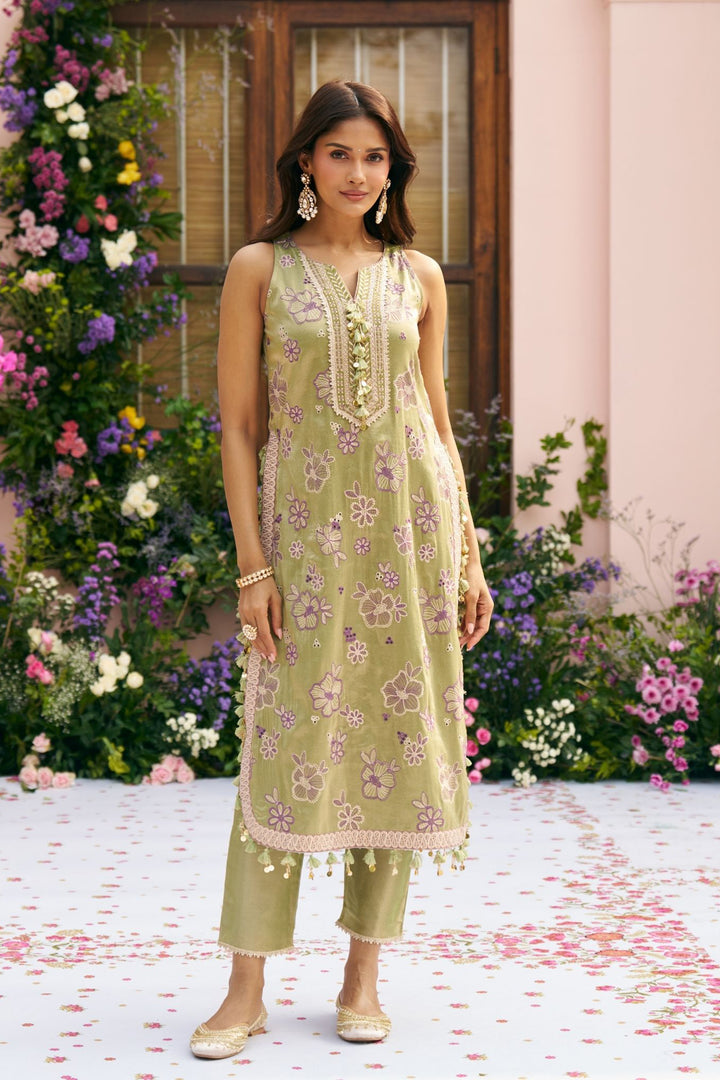 Gulkar Tissue Light Green Kurta Set