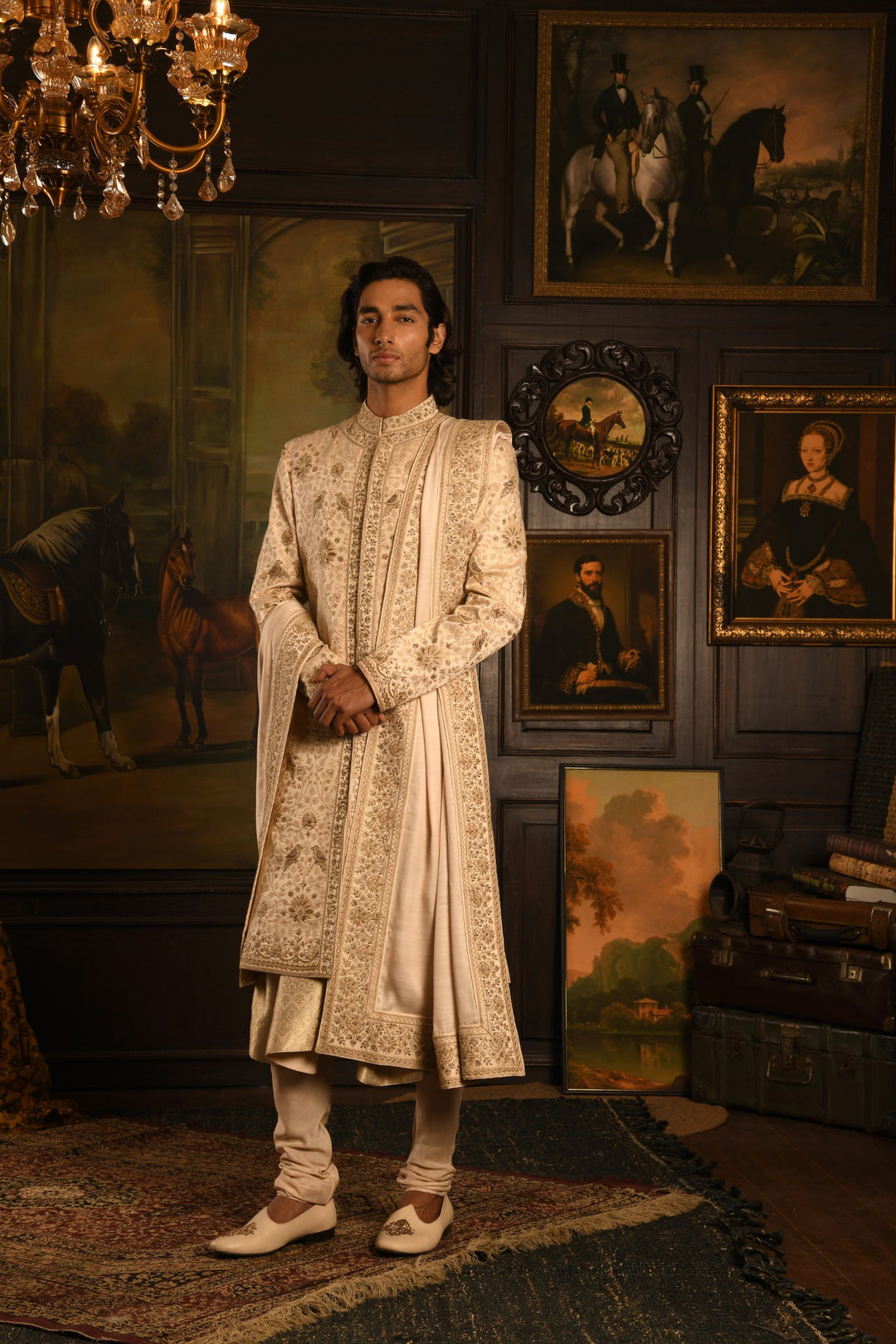 Regal Inlay: The Beige Royal Sherwani Of Timeless Craftsmanship