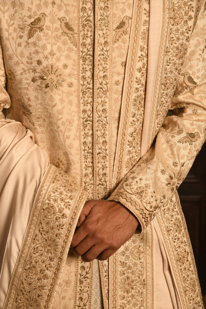 Regal Inlay: The Beige Royal Sherwani Of Timeless Craftsmanship