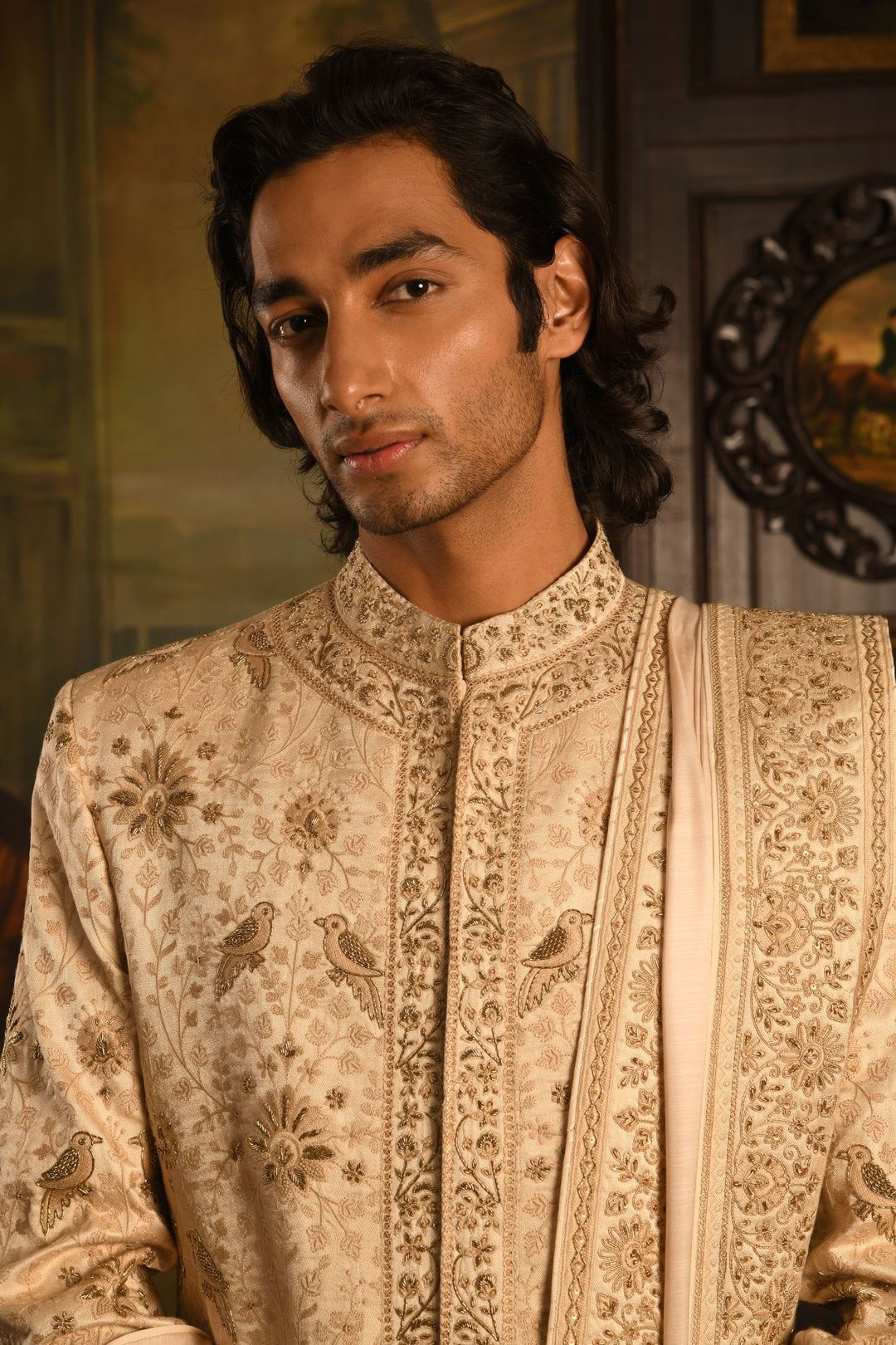 Regal Inlay: The Beige Royal Sherwani Of Timeless Craftsmanship