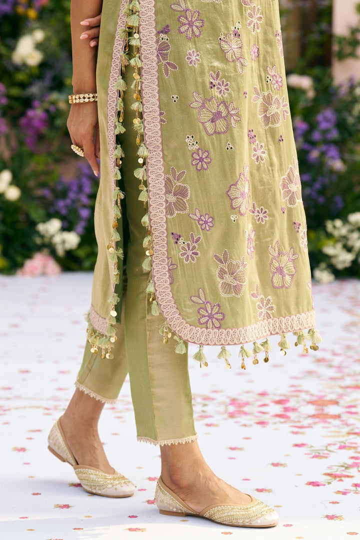 Gulkar Tissue Light Green Kurta Set
