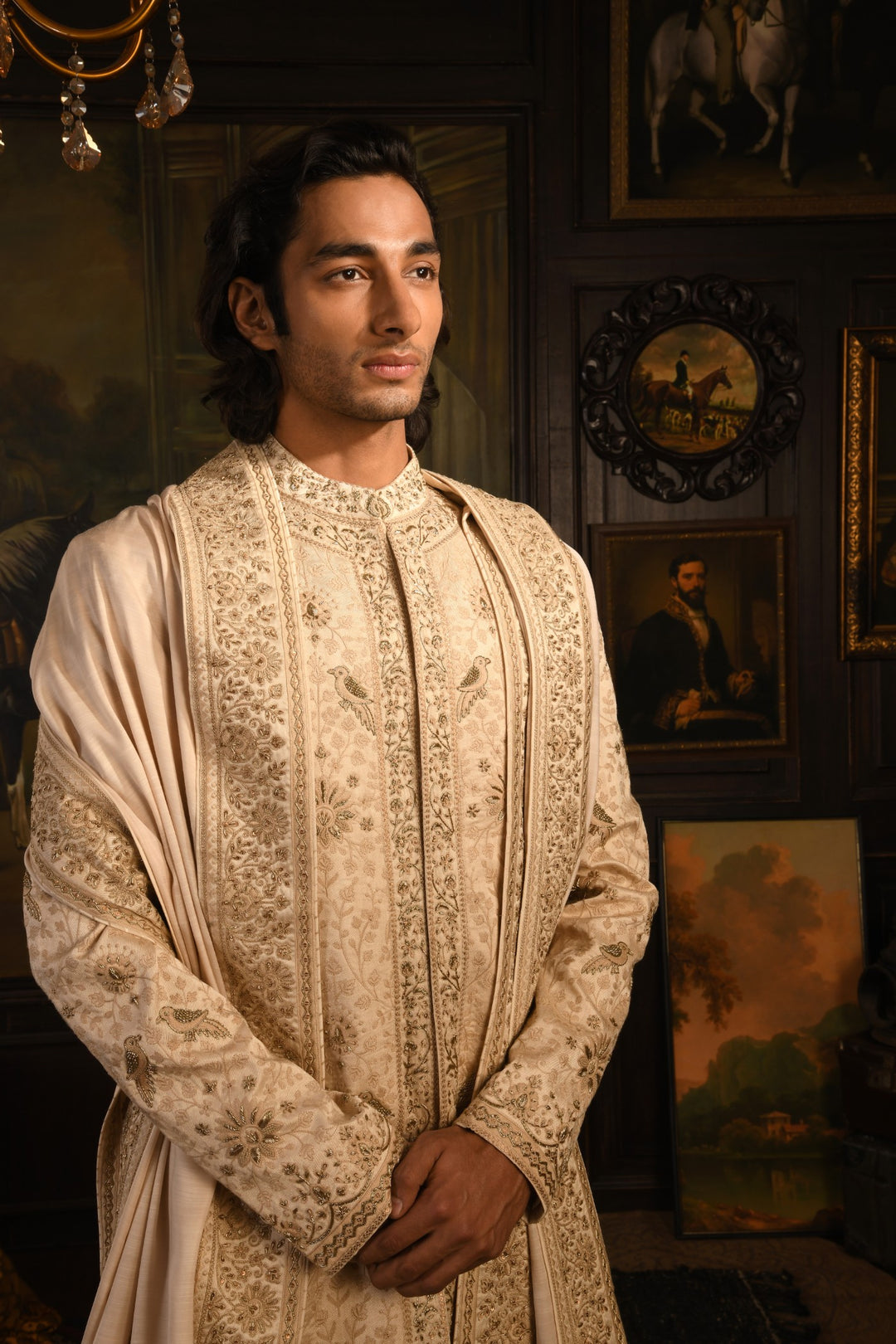 Regal Inlay: The Beige Royal Sherwani Of Timeless Craftsmanship