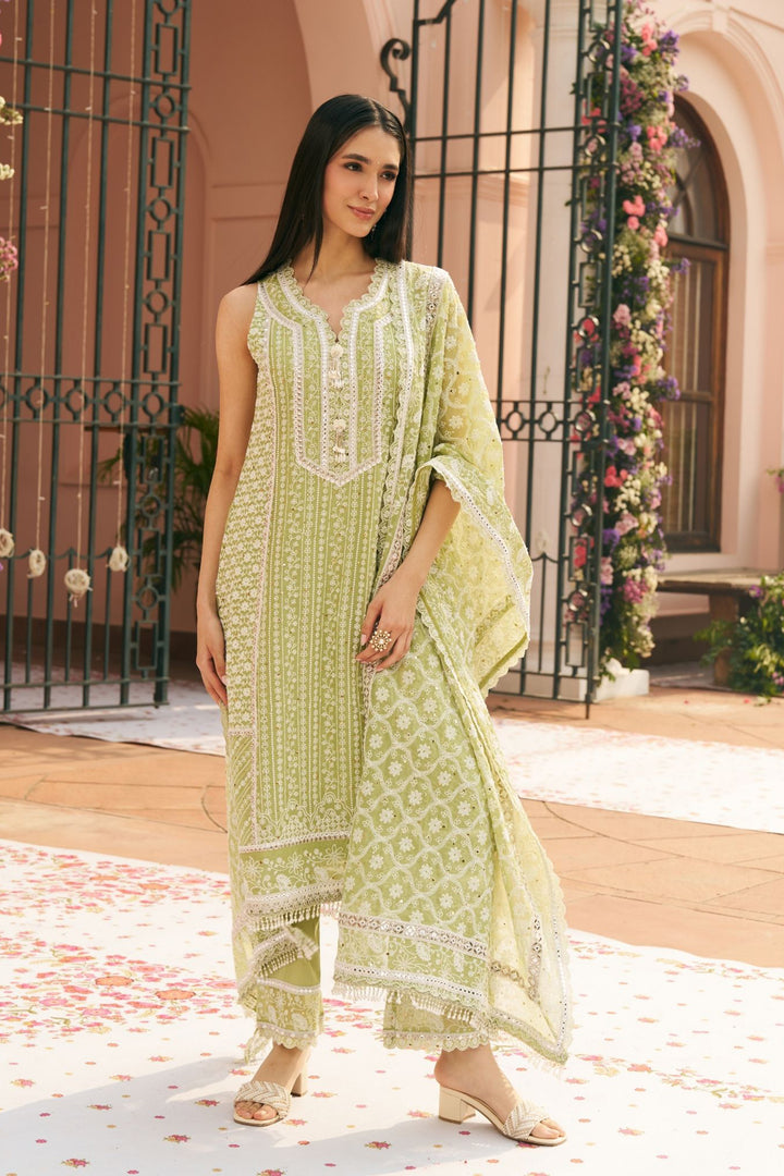 Shringar Organza Green Kurta Set With Shringar Dupatta