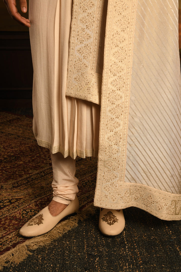 Monochromatic Majesty: Mist Green Anarkali Sherwani Of Refined Elegance