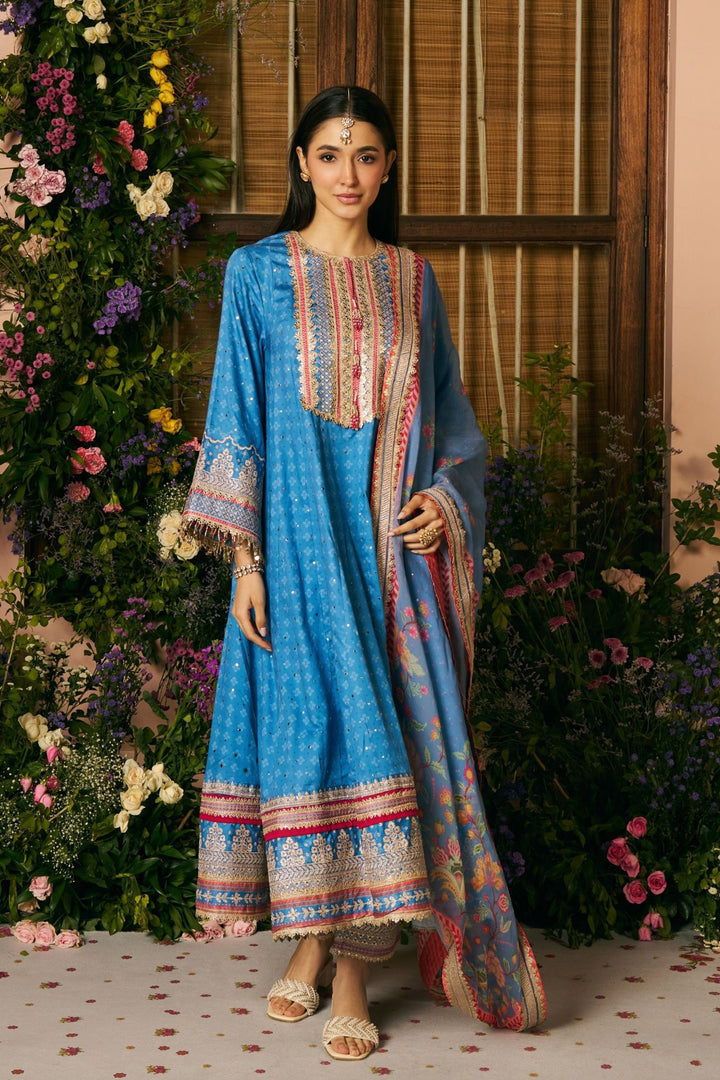 Maitri Pima Satin Steel Blue Kurta Set With Maitri Dupatta
