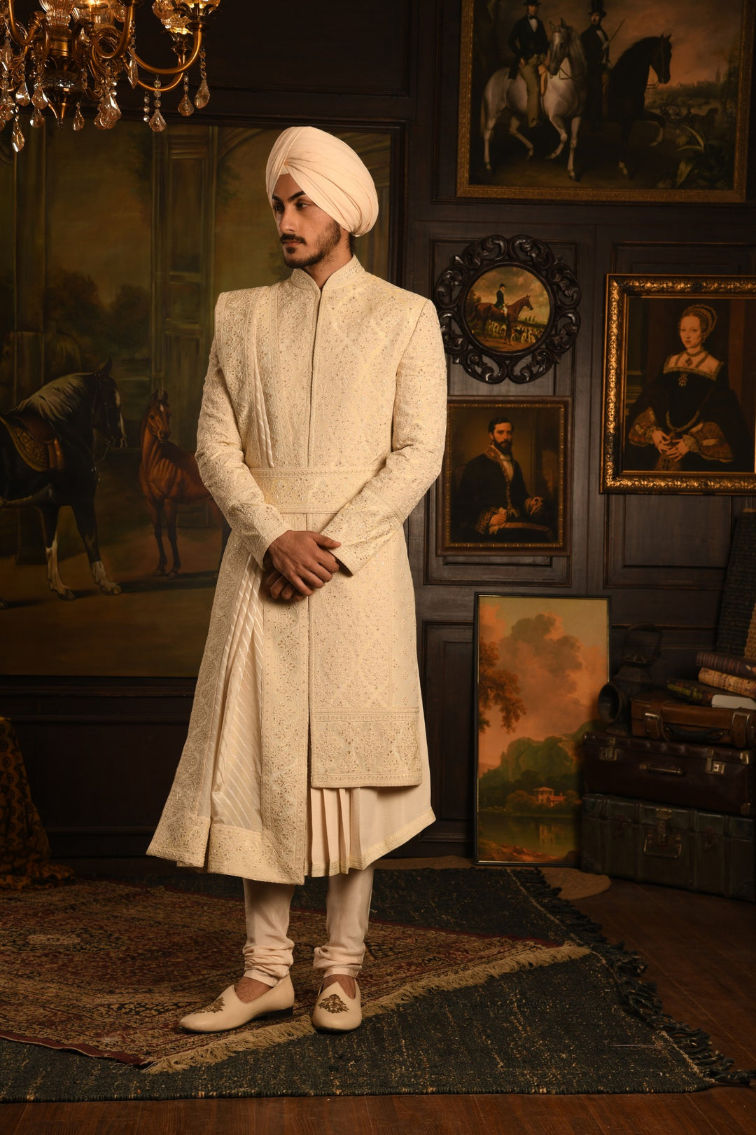 The Imperial Drape Sherwani: A Masterpiece In Light Ivory