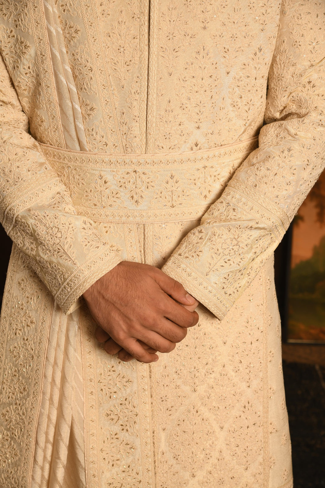 The Imperial Drape Sherwani: A Masterpiece In Light Ivory