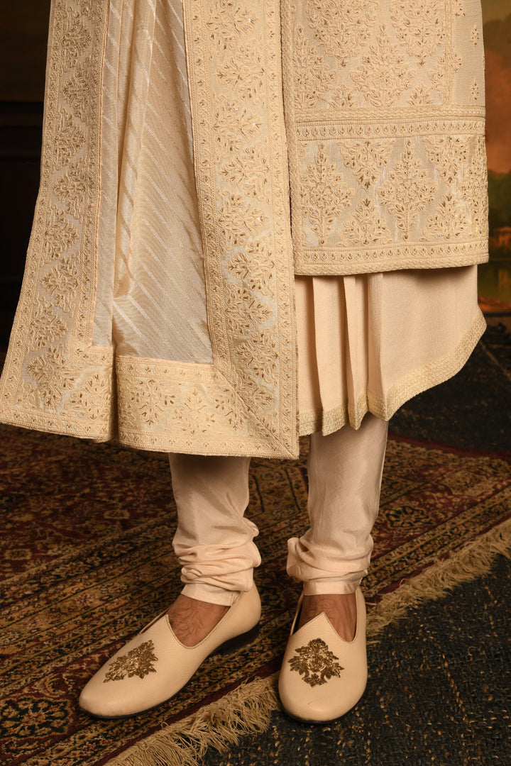 The Imperial Drape Sherwani: A Masterpiece In Light Ivory
