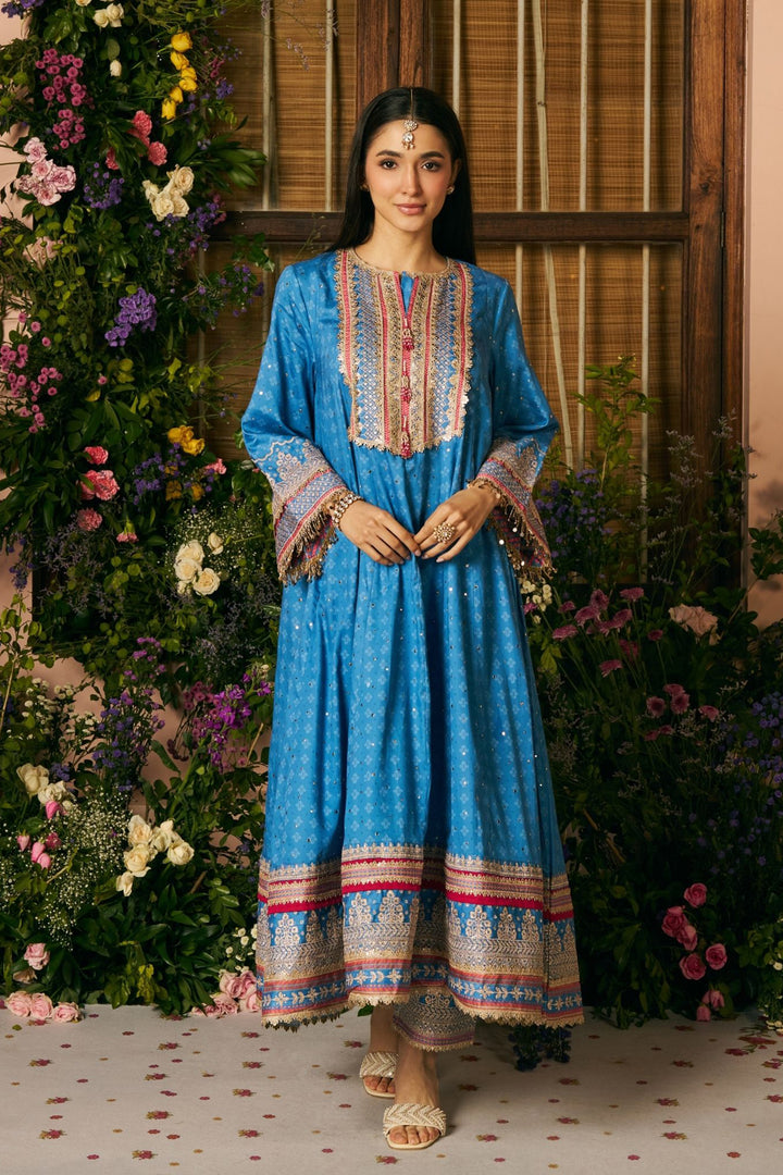 Maitri Pima Satin Steel Blue Kurta Set