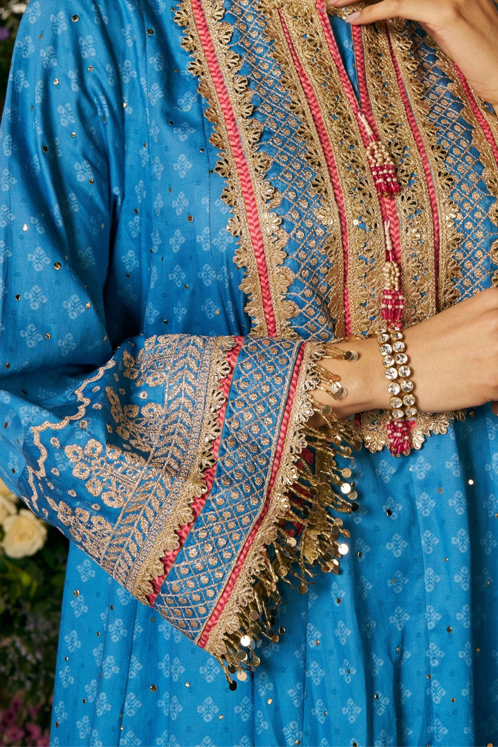 Maitri Pima Satin Steel Blue Kurta Set