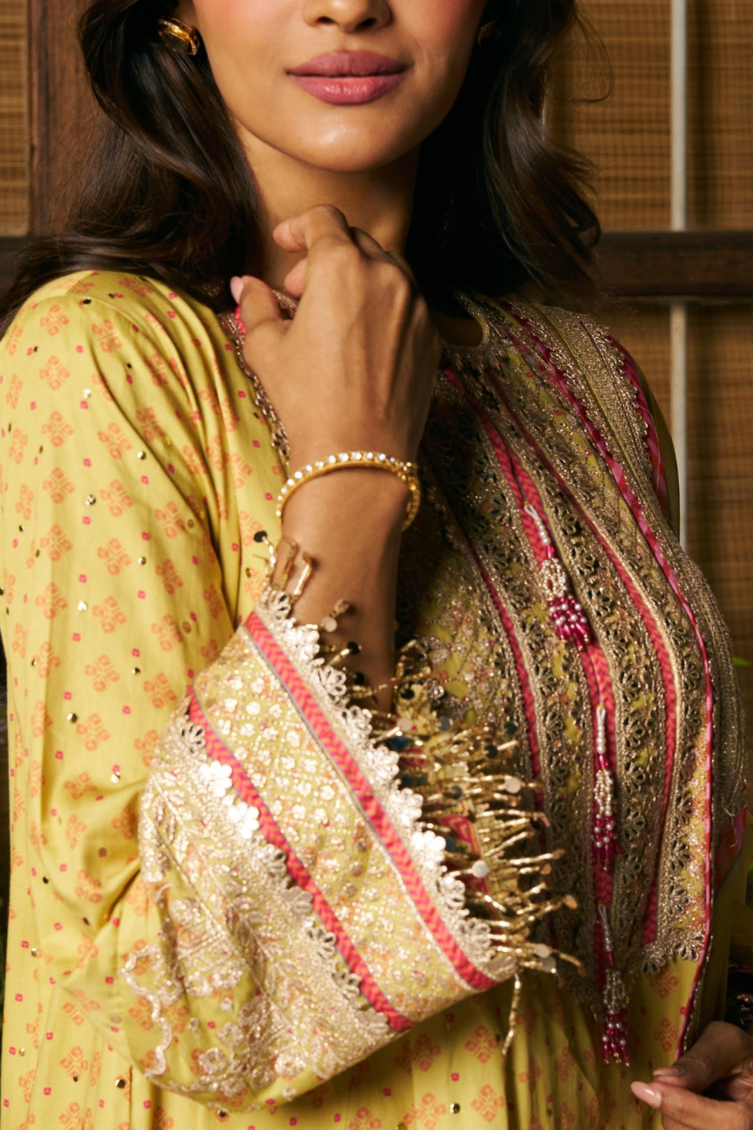 Maitri Pima Satin Lime Printed Kurta Set