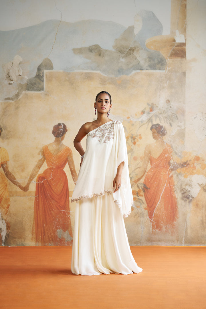 Ivory One Shoulder Sharara Set