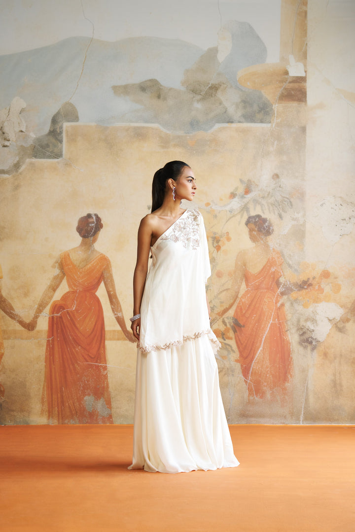 Ivory One Shoulder Sharara Set