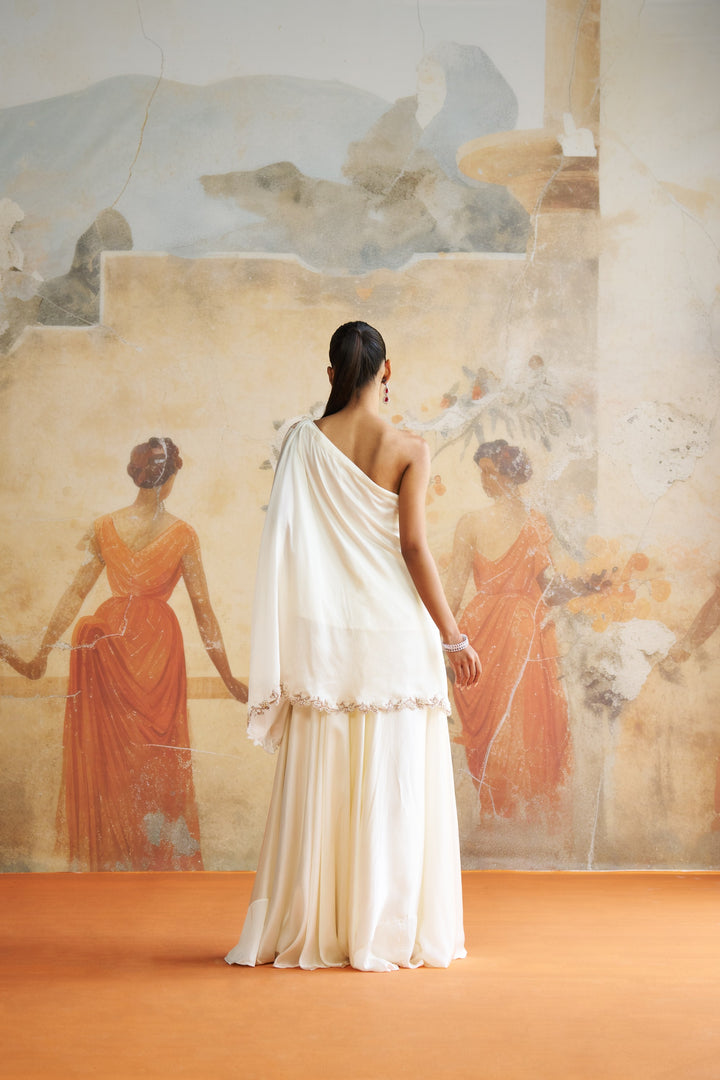 Ivory One Shoulder Sharara Set