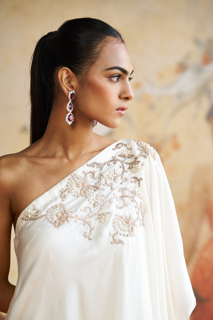 Ivory One Shoulder Sharara Set