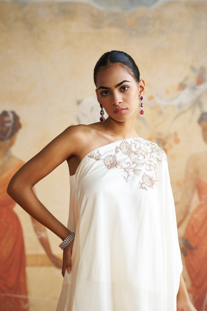 Ivory One Shoulder Sharara Set