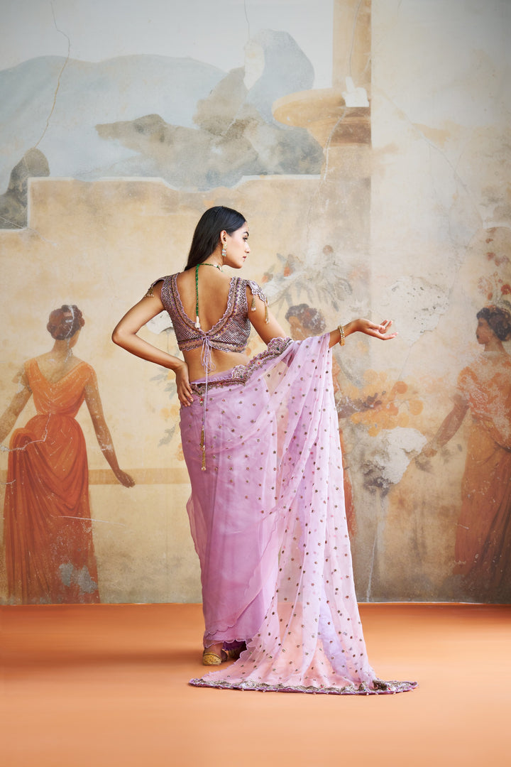 Lavender Embroidered Saree Set
