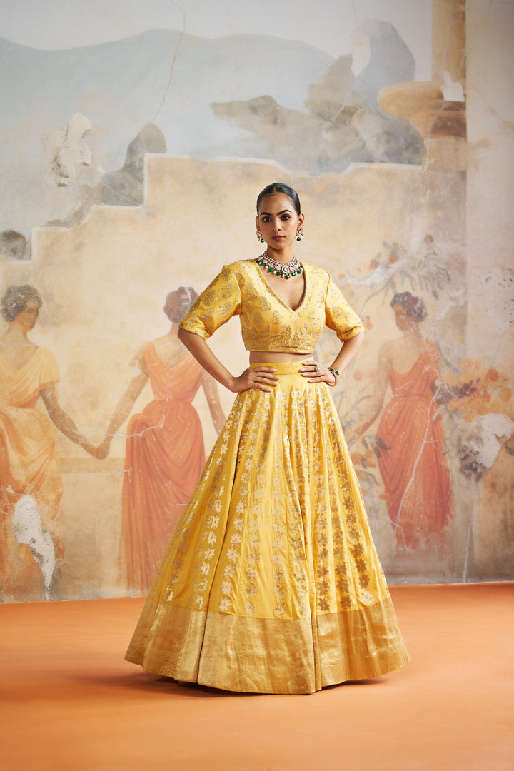 Mustard Banarasi Lehenga Set