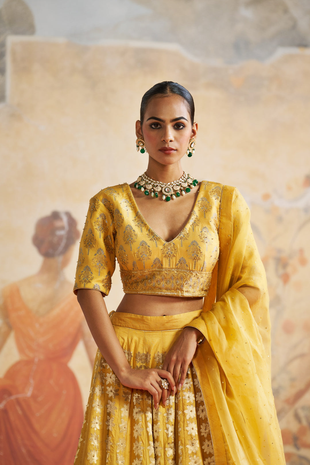Mustard Banarasi Lehenga Set