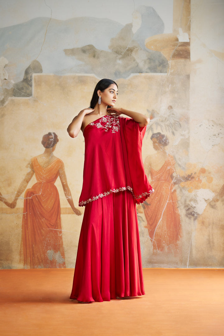 Maroon One Shoulder Sharara Set