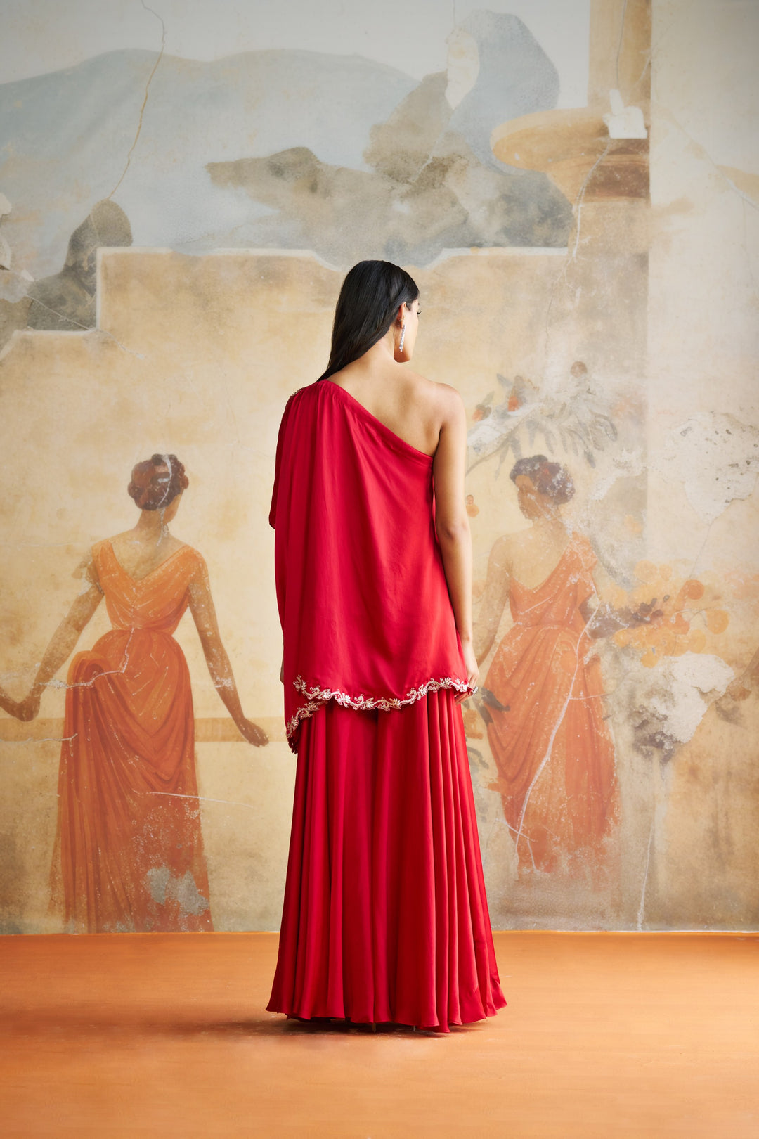 Maroon One Shoulder Sharara Set