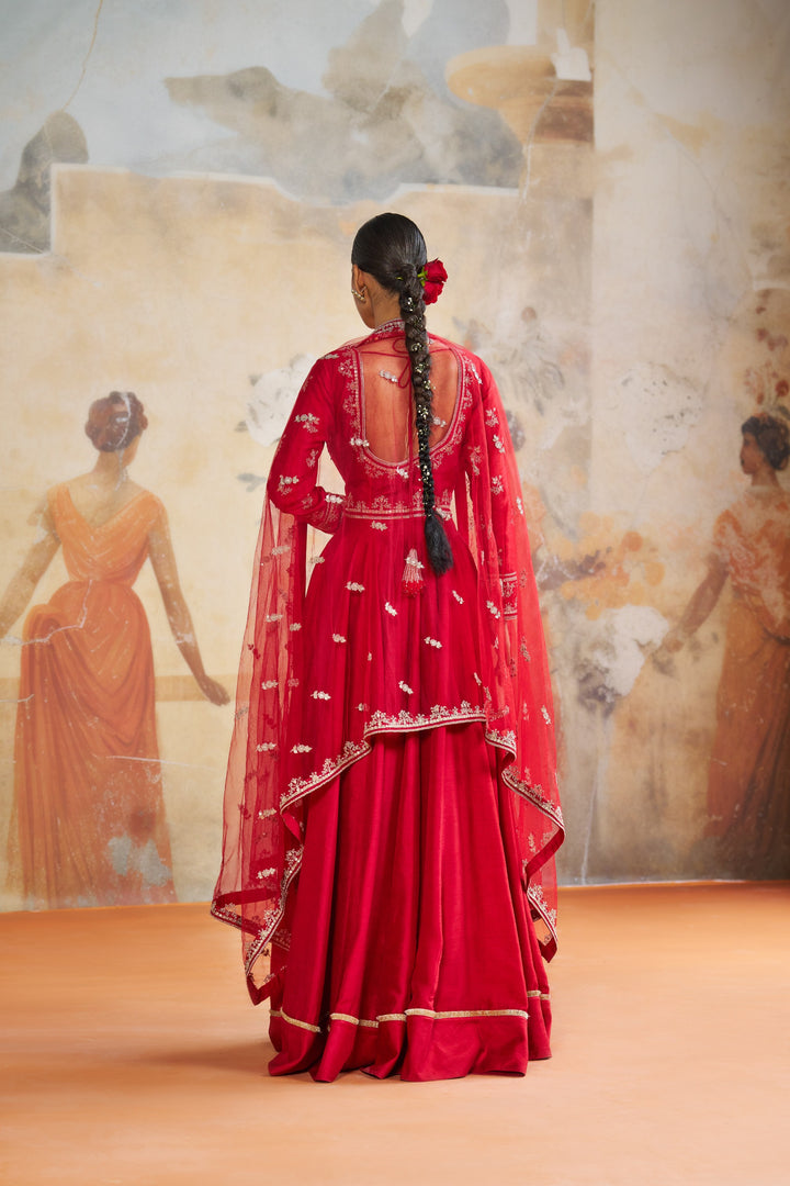 Red Long Anarkali Set