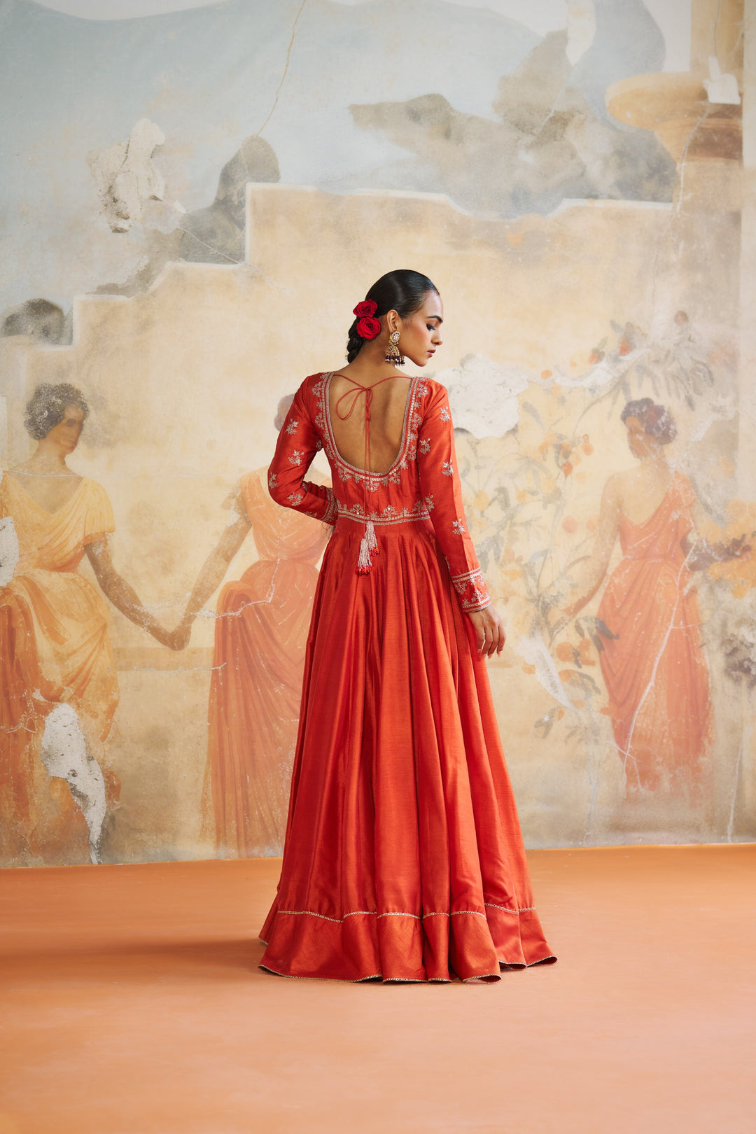 Tangerine Long Anarkali Set