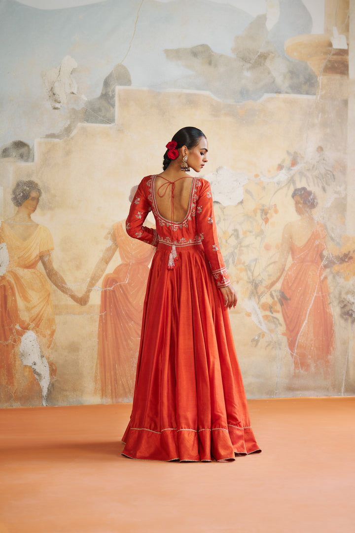 Tangerine Long Anarkali Set