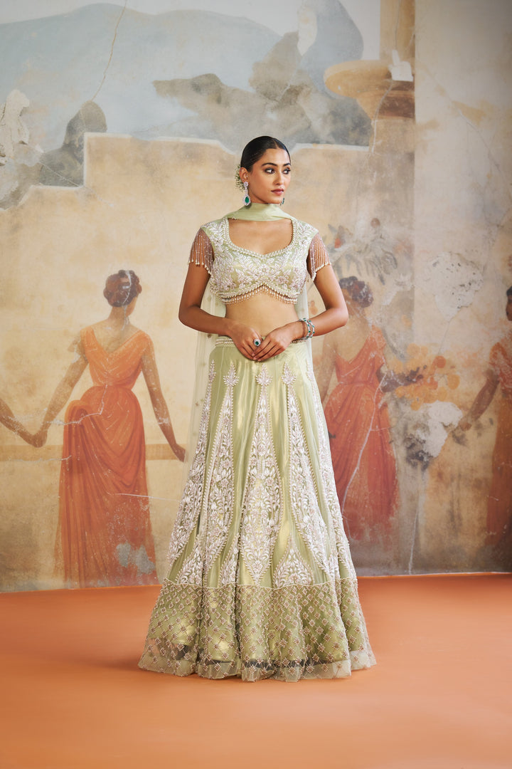 Mint Green Pearl Lehenga Set