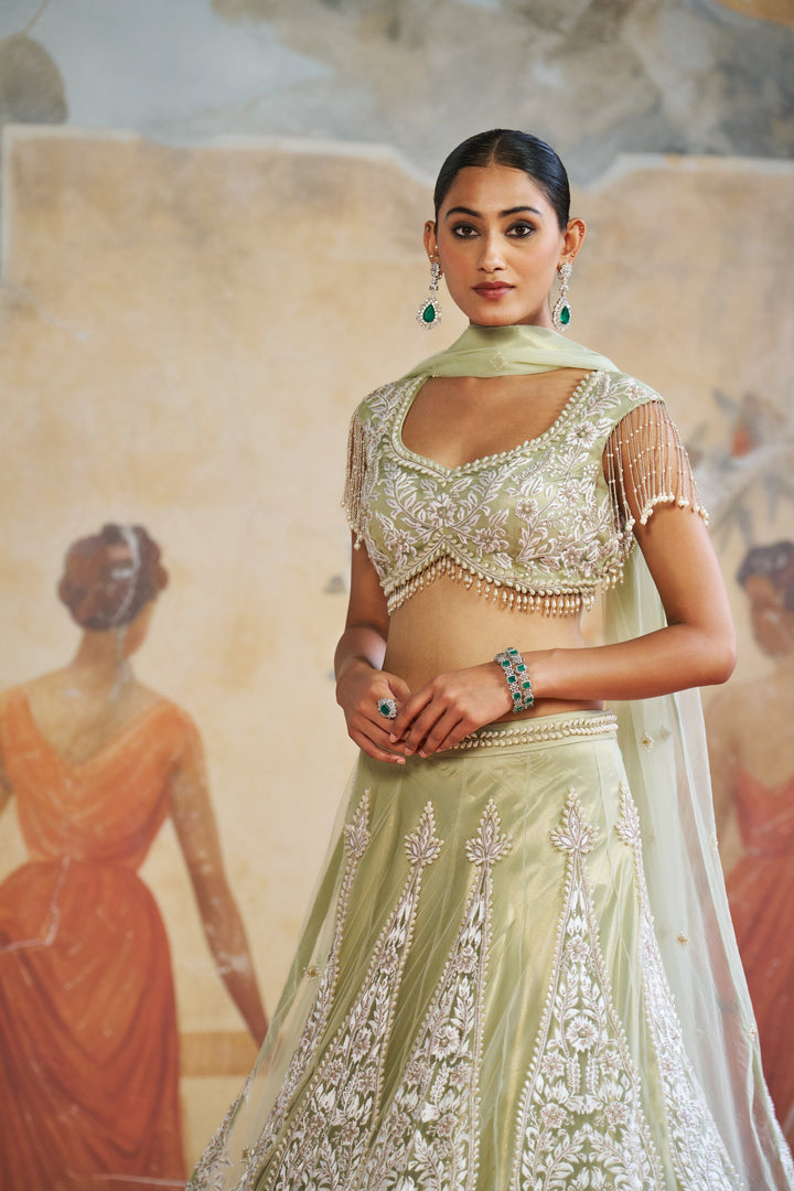 Mint Green Pearl Lehenga Set