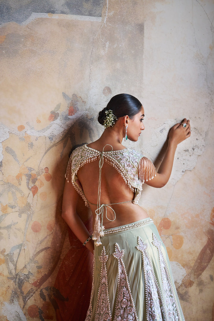Mint Green Pearl Lehenga Set