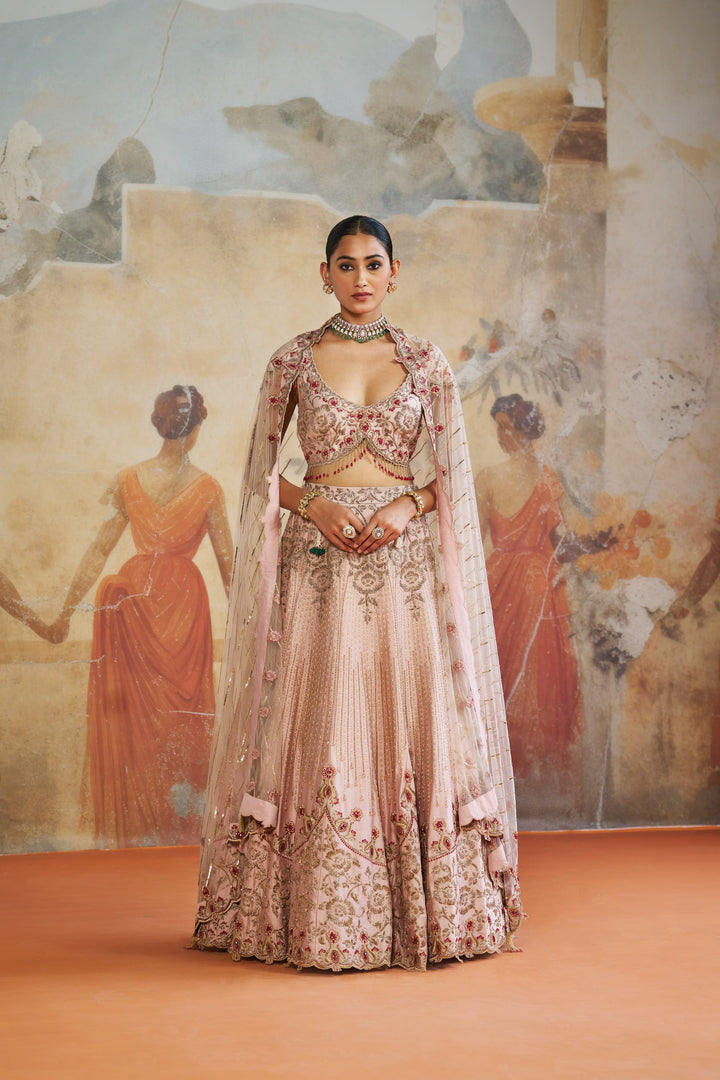 Salmon Pink Zardozi Lehenga Set