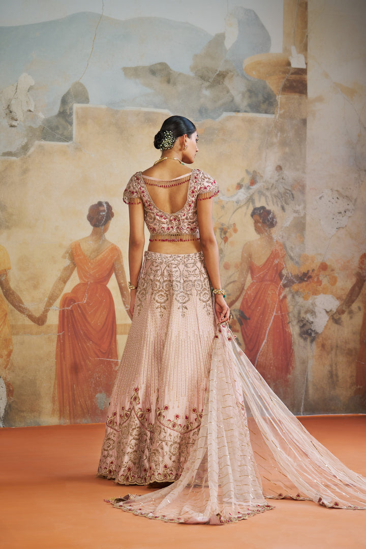 Salmon Pink Zardozi Lehenga Set
