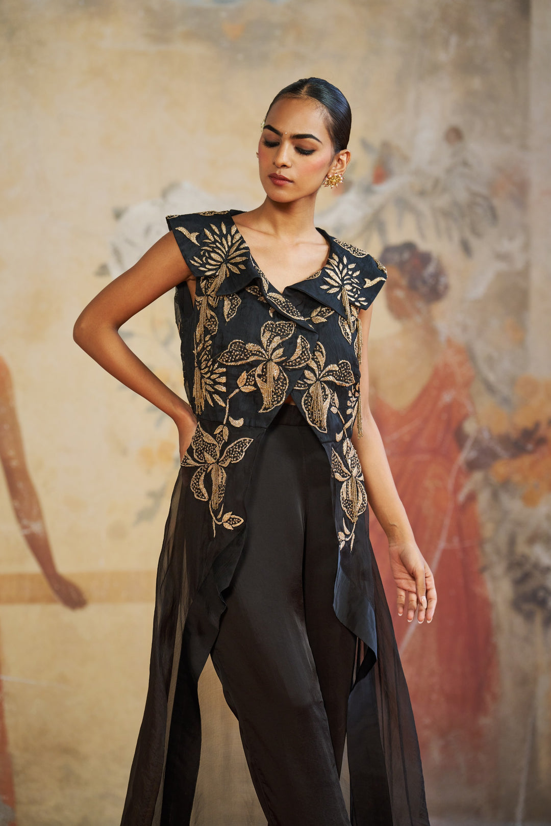 Black Asymmetrical Jacket Set