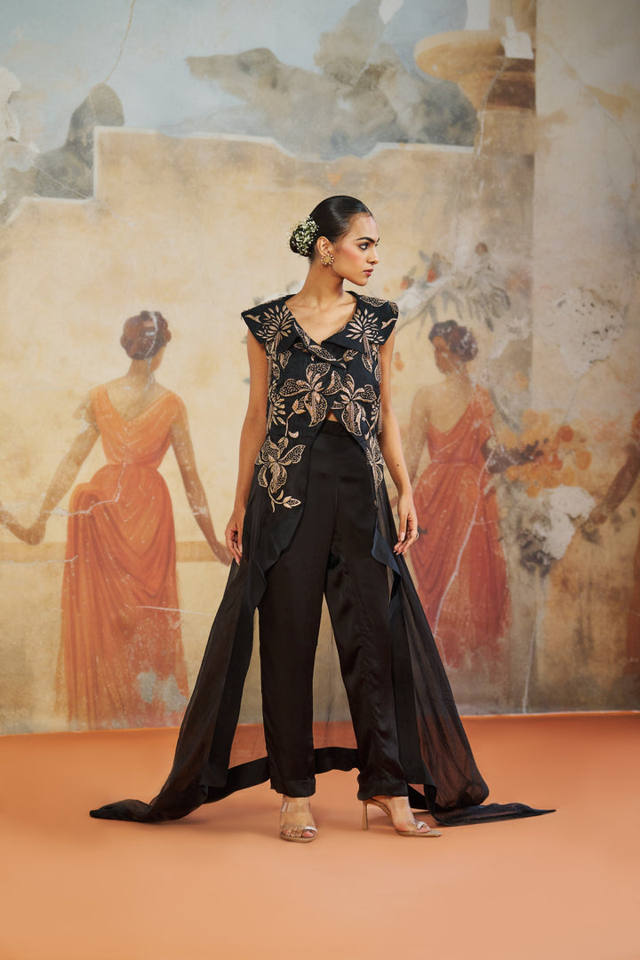 Black Asymmetrical Jacket Set