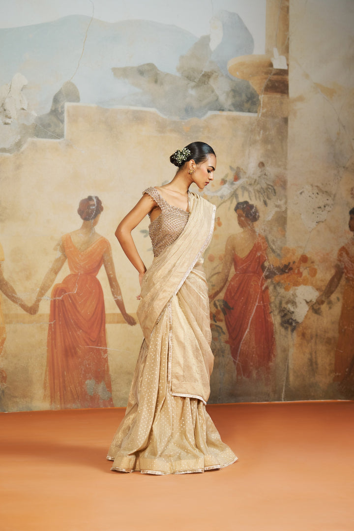 Champagne Beige Draped Sharara Set