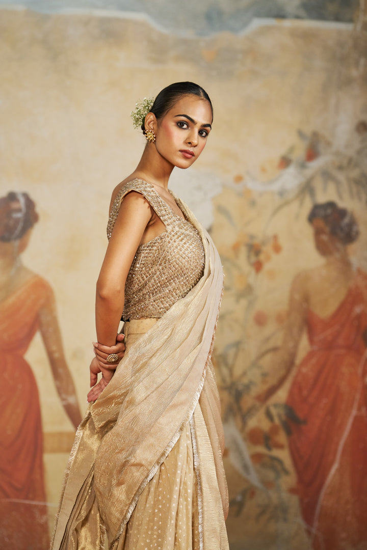 Champagne Beige Draped Sharara Set
