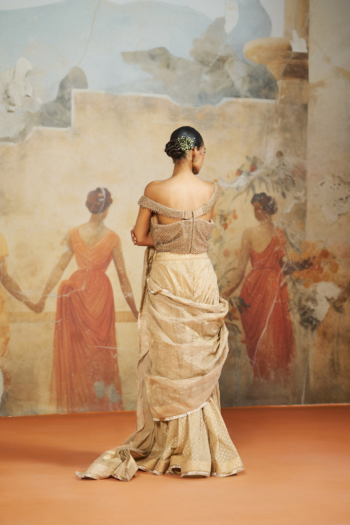 Champagne Beige Draped Sharara Set