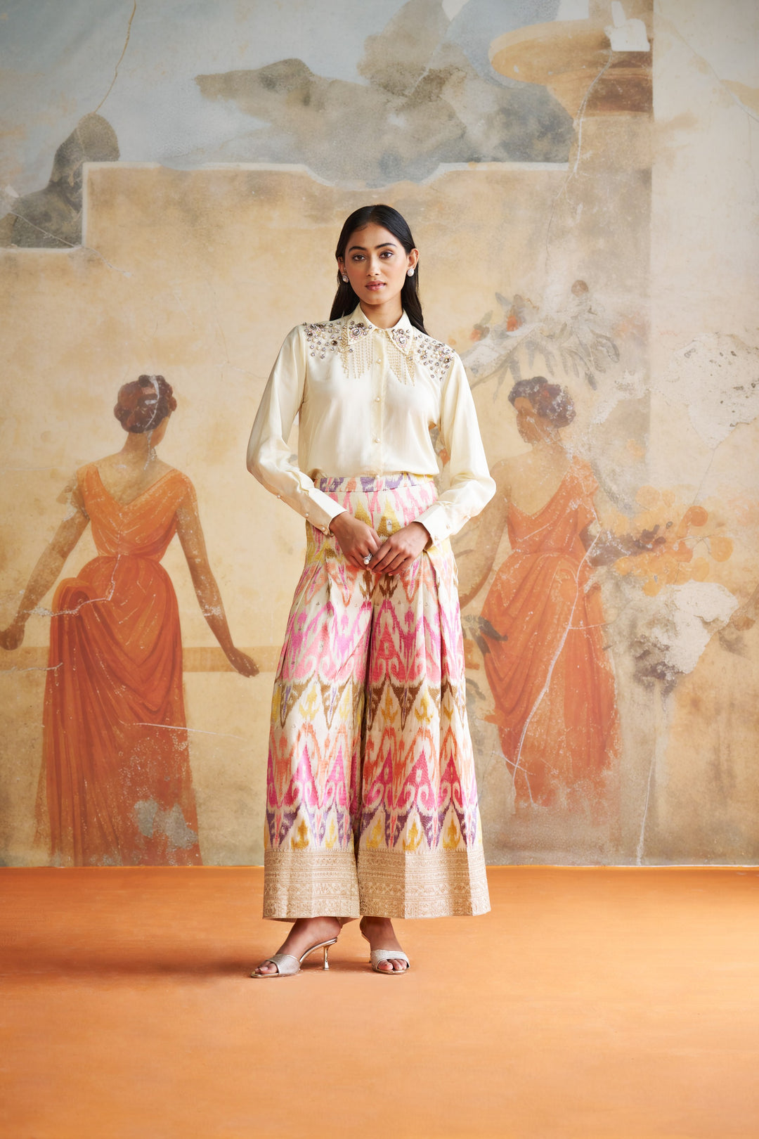 Ivory Jeweled Shirt Coord Set